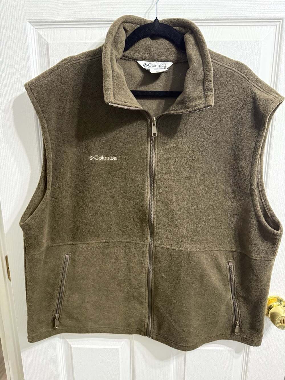 Columbia Fleece Vest Size XL Olive Green Full Zip Mock Neck